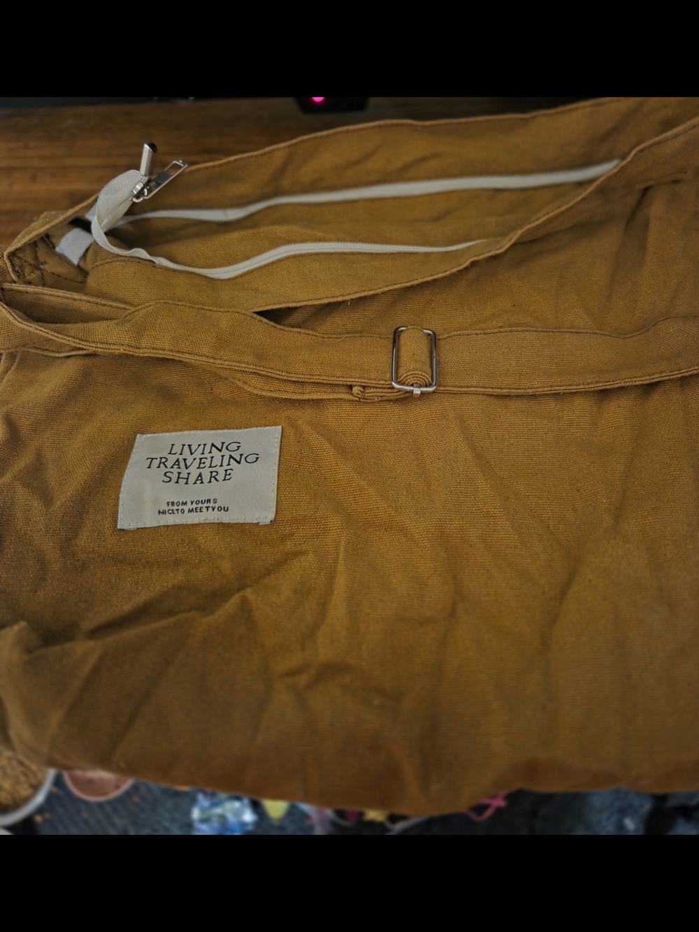 Living Traveling Share Mustard Canvas Tote